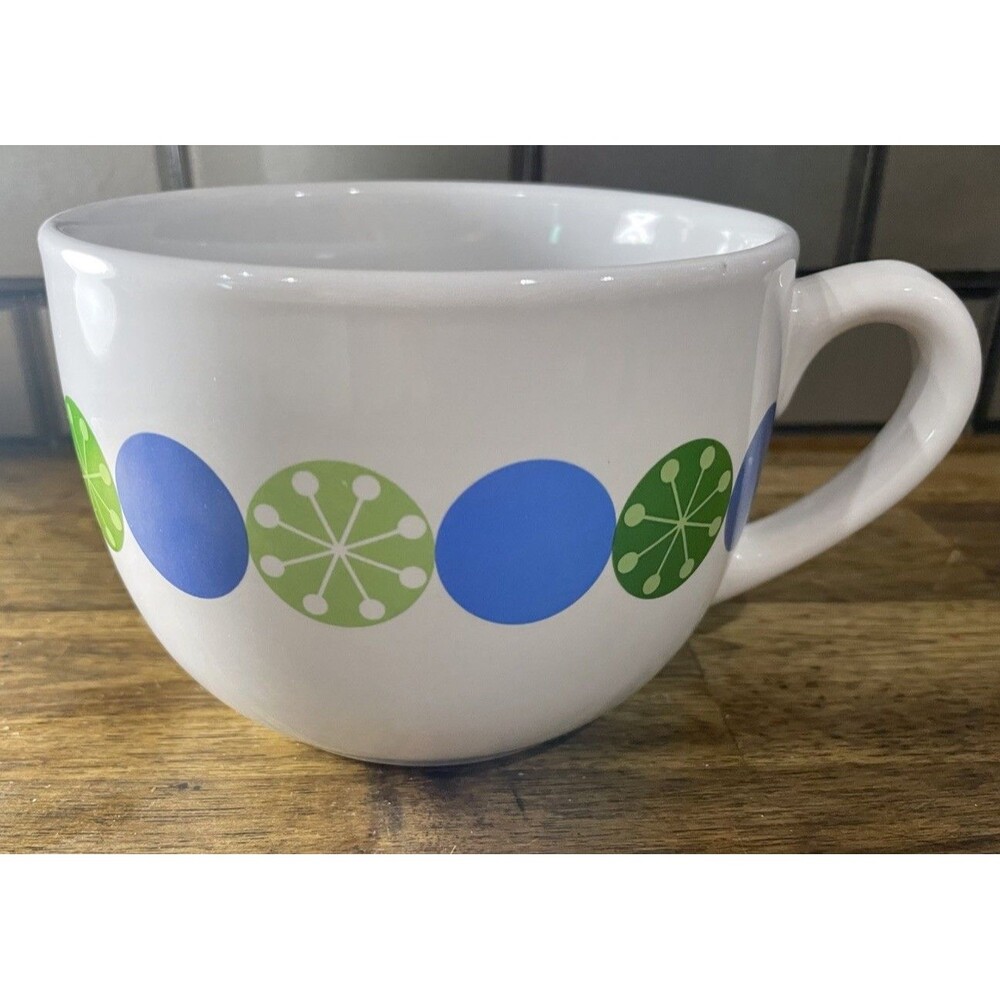 Deep Soup/Pho Bowl With Whimsical Blue & Green Pattern Glass Microwaveable